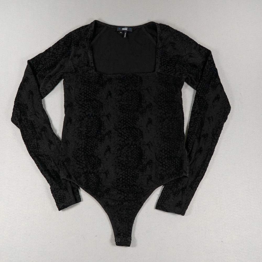 Paige Womens Bodysuit 4948E90-6295 Square Neck Flocked Snakeskin Black Size M